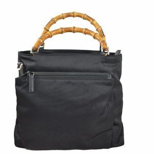 Authentic Gucci Bamboo 2way Hand Bag Nylon Black